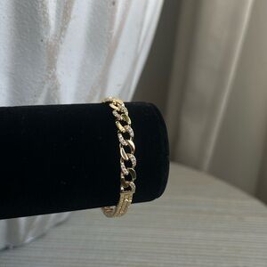 Gold and Silver alternating pavé linked chain with accented gold band Bracelet